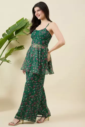 Women floral printed top & palazzos co-ord set