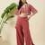 Women zari round neck crop-top & jacket with palazzos co-ords