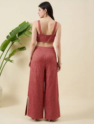 Women zari round neck crop-top & jacket with palazzos co-ords 4
