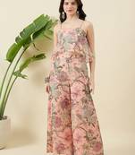Women floral printed sleevless top with palazzo co-ords