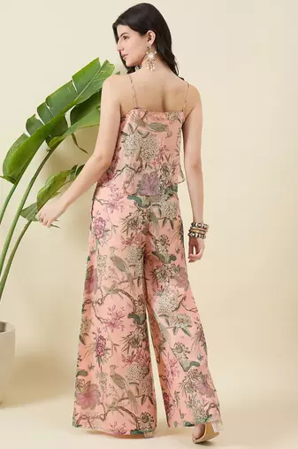 Women floral printed sleevless top with palazzo co-ords