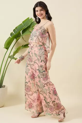 Women floral printed sleevless top with palazzo co-ords