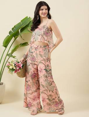 Women floral printed sleevless top with palazzo co-ords 5