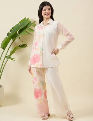 Women floral printed shirt with trousers co-ords 1
