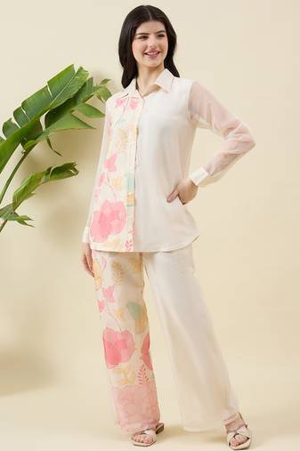 Women floral printed shirt with trousers co-ords