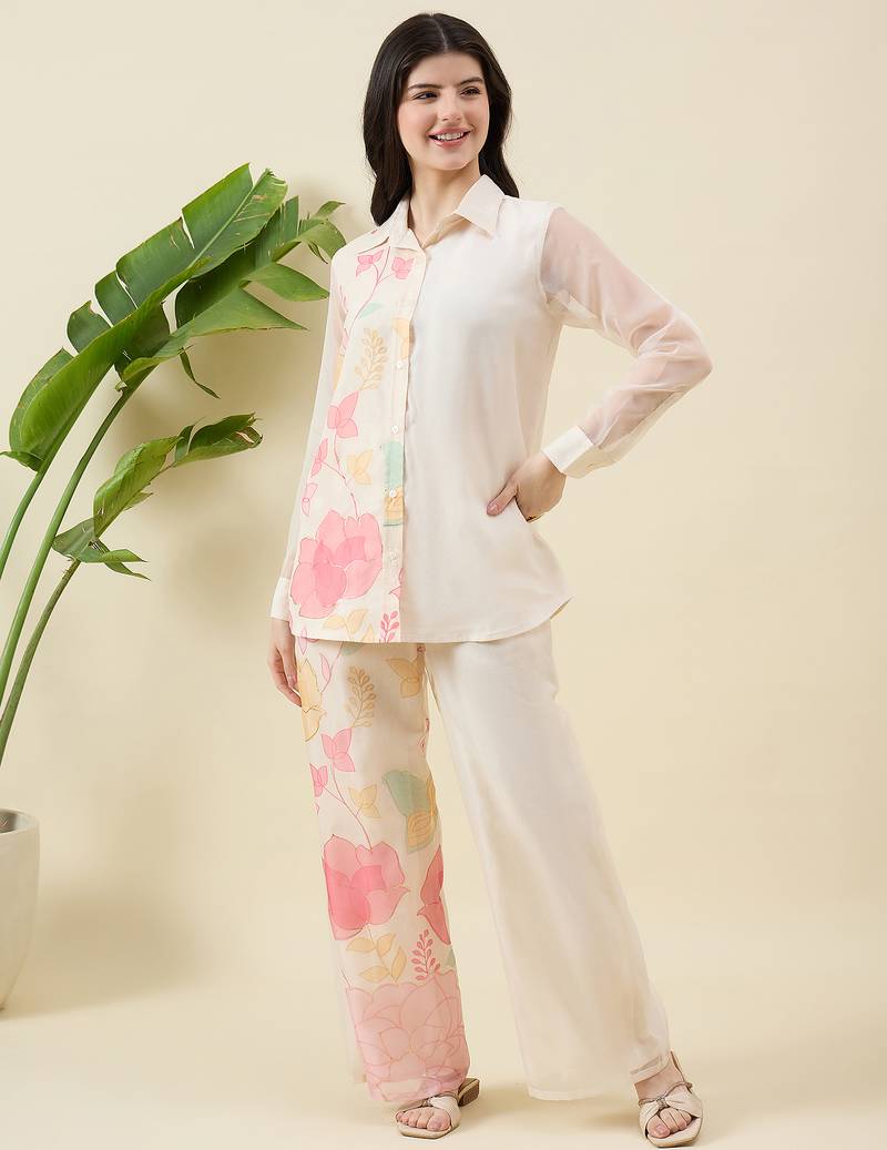 Women floral printed shirt with trousers co-ords