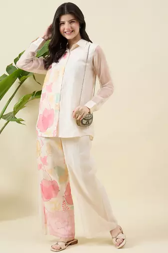 Women floral printed shirt with trousers co-ords