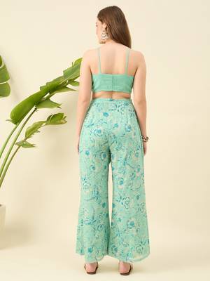 Women crop top & printed kaftan with trouser co-ord set 3