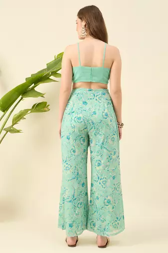 Women crop top & printed kaftan with trouser co-ord set