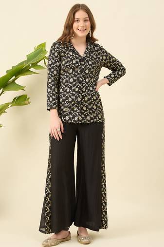 Woven designed top & trouser co-ord set