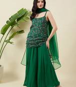 Floral printed shoulder straps top with sharara & dupatta