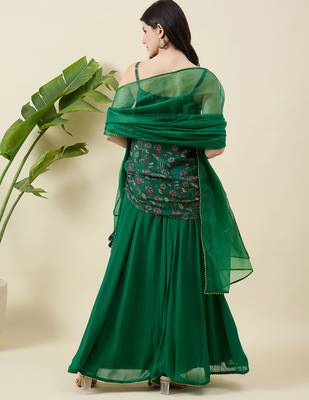 Floral printed shoulder straps top with sharara & dupatta 2