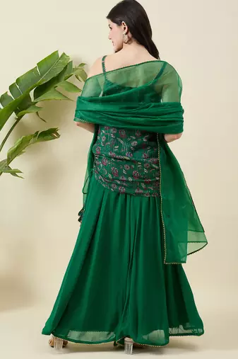 Floral printed shoulder straps top with sharara & dupatta