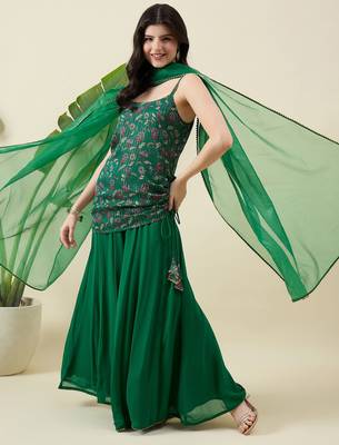 Floral printed shoulder straps top with sharara & dupatta 3
