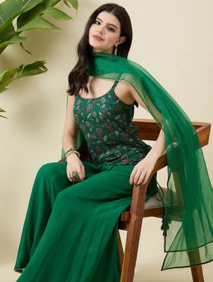 Floral printed shoulder straps top with sharara & dupatta 4