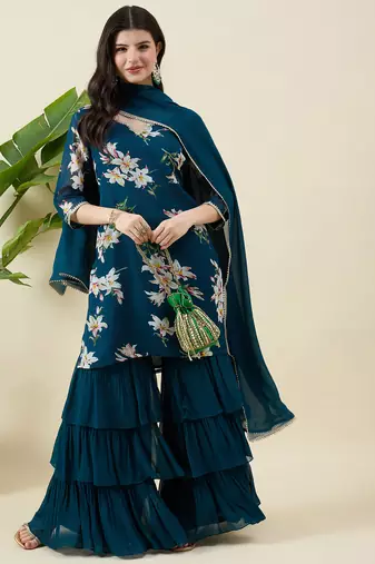 Women floral printed regular kurta with palazzos & dupatta
