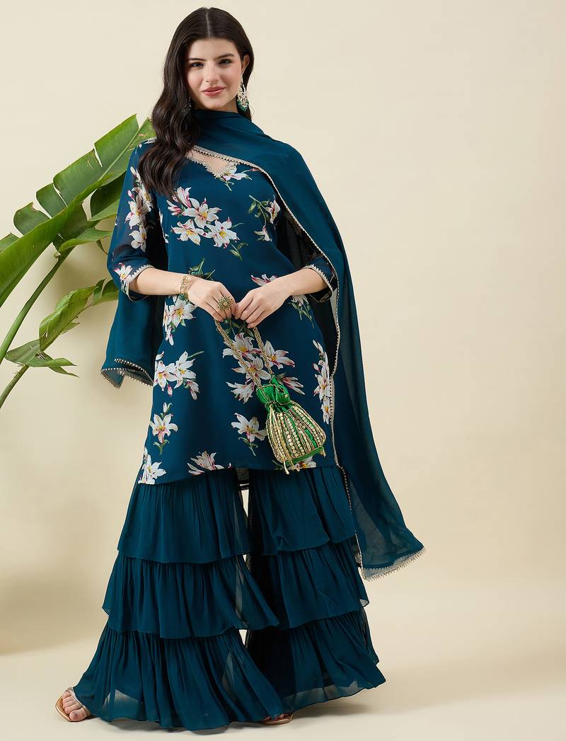 Women floral printed regular kurta with palazzos & dupatta