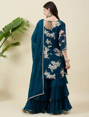 Women floral printed regular kurta with palazzos & dupatta 2