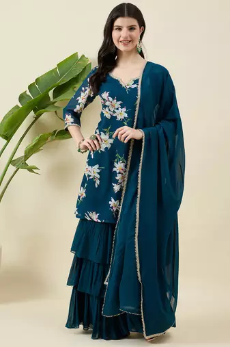 Women floral printed regular kurta with palazzos & dupatta