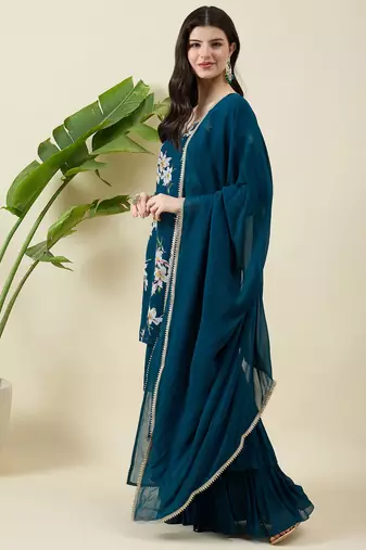 Women floral printed regular kurta with palazzos & dupatta