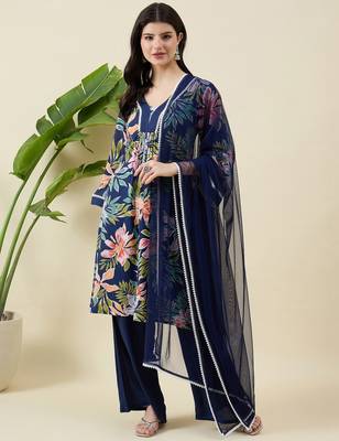 Women floral printed cotton kurta with palazzos & dupatta 1
