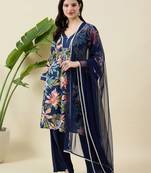 Women floral printed cotton kurta with palazzos & dupatta