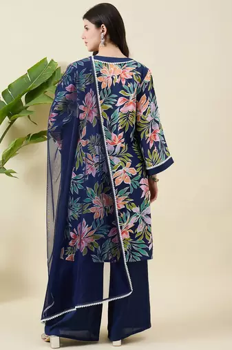 Women floral printed cotton kurta with palazzos & dupatta