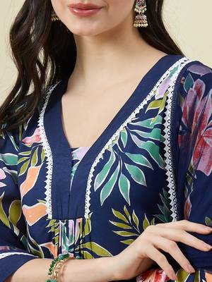 Women floral printed cotton kurta with palazzos & dupatta 5