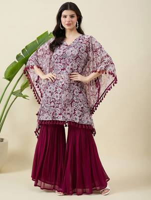 Women floral printed kaftan kurta with sharara 1