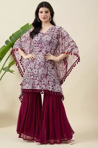Women floral printed kaftan kurta with sharara