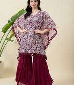 Women floral printed kaftan kurta with sharara