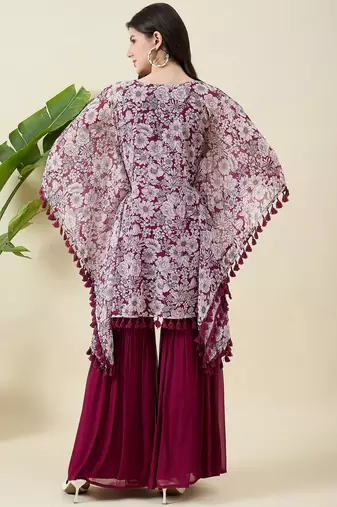 Women floral printed kaftan kurta with sharara
