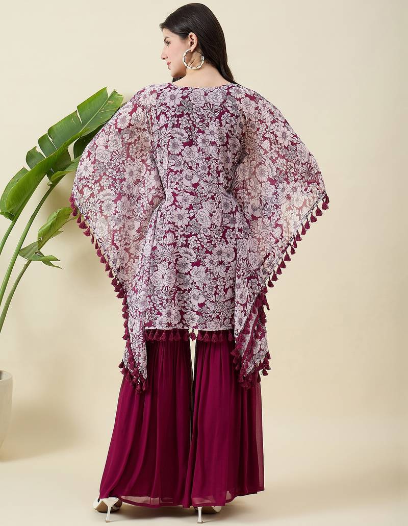 Women floral printed kaftan kurta with sharara