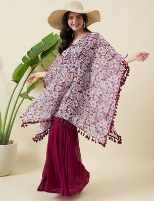 Women floral printed kaftan kurta with sharara 3