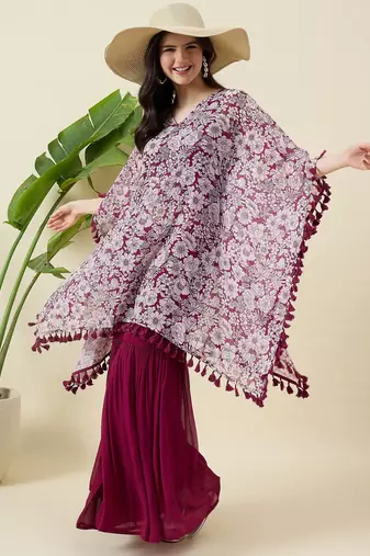 Women floral printed kaftan kurta with sharara