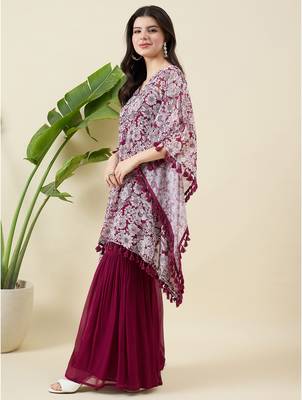 Women floral printed kaftan kurta with sharara 4