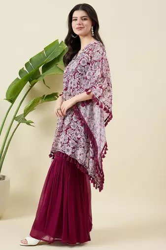 Women floral printed kaftan kurta with sharara