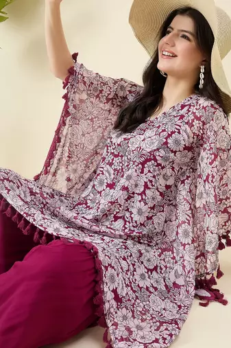 Women floral printed kaftan kurta with sharara