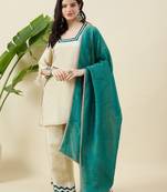 Women solid square neck kurta with palazzo & dupatta