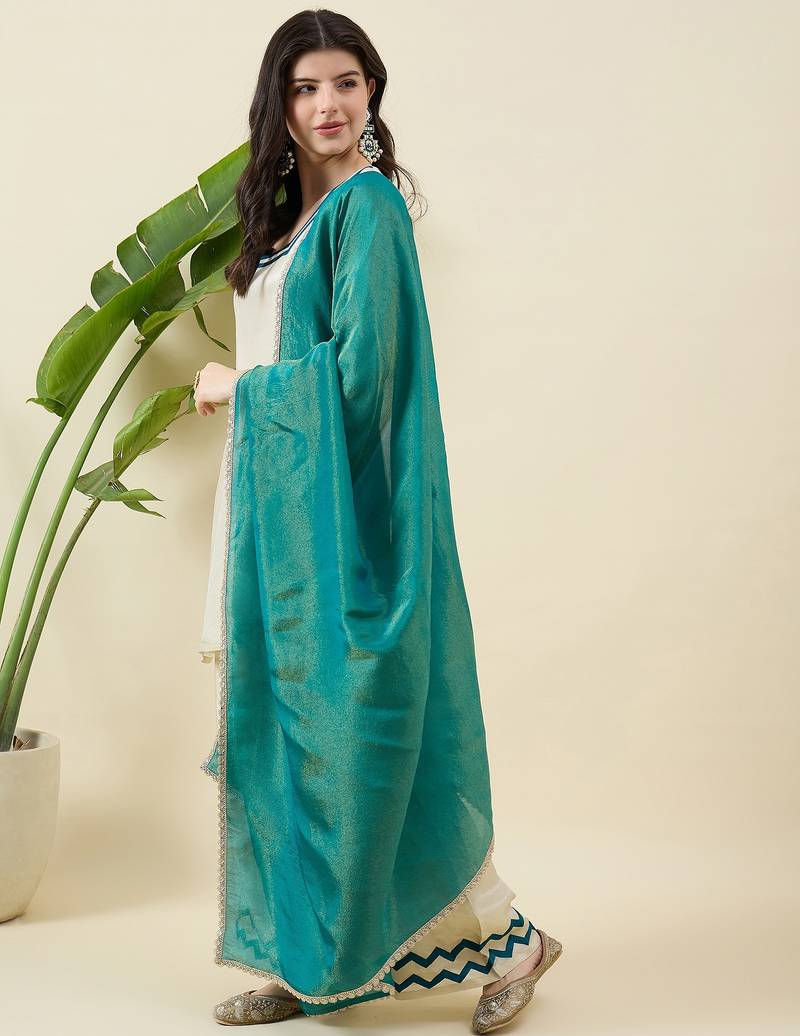 Women solid square neck kurta with palazzo & dupatta