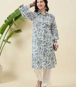 Women floral printed regular pure cotton kurta with trousers