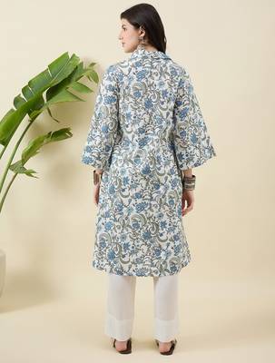 Women floral printed regular pure cotton kurta with trousers 2