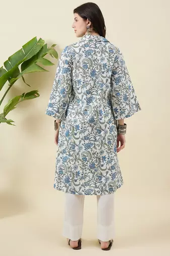 Women floral printed regular pure cotton kurta with trousers
