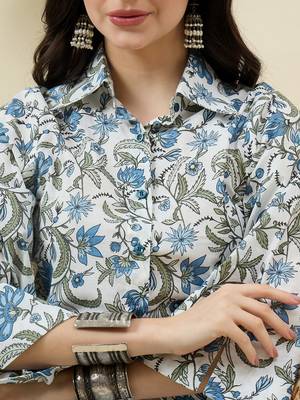 Women floral printed regular pure cotton kurta with trousers 4