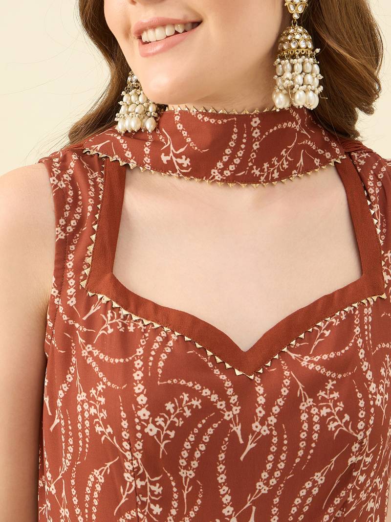Women rust printed kurta with palazzos & dupatta