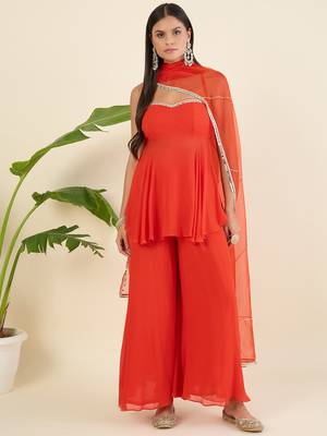 Women regular sequinned kurta with palazzos & with dupatta 1