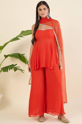 Women regular sequin kurta with palazzos & with dupatta