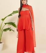 Women regular sequinned kurta with palazzos & with dupatta