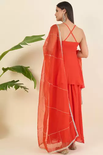 Women regular sequinned kurta with palazzos & with dupatta