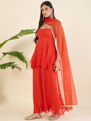 Women regular sequinned kurta with palazzos & with dupatta 3